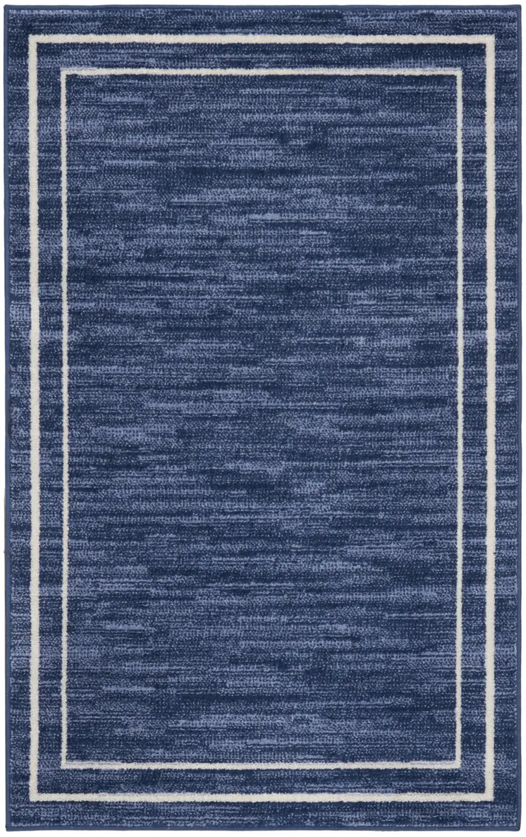 2' X 4' Navy Blue And Ivory Indoor Outdoor Area Rug
