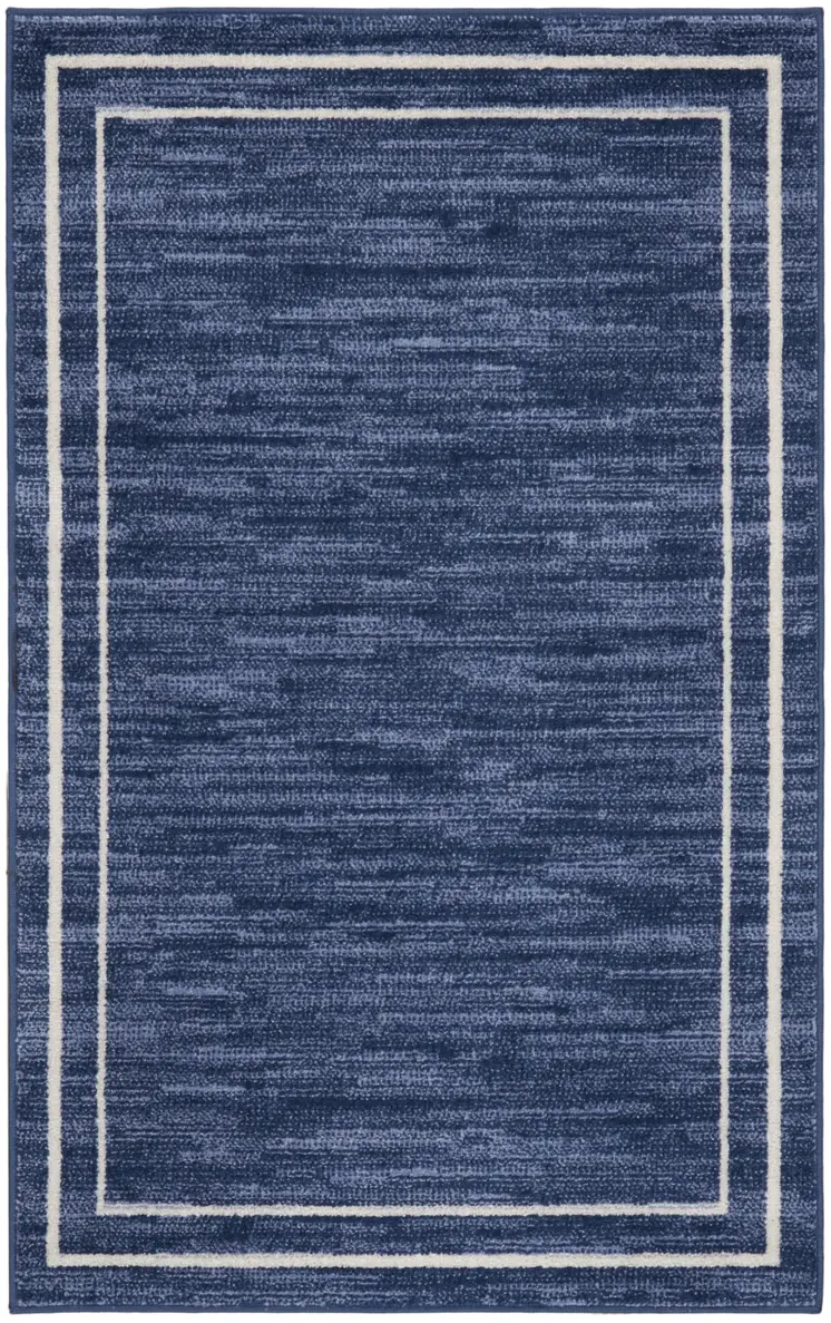 3' X 5' Navy Blue And Ivory Indoor Outdoor Area Rug