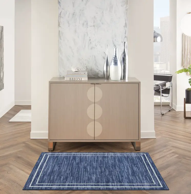 3' X 5' Navy Blue And Ivory Indoor Outdoor Area Rug