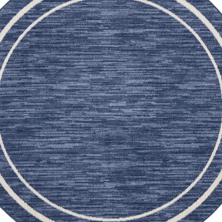 4' Navy Blue And Ivory Round Indoor Outdoor Area Rug