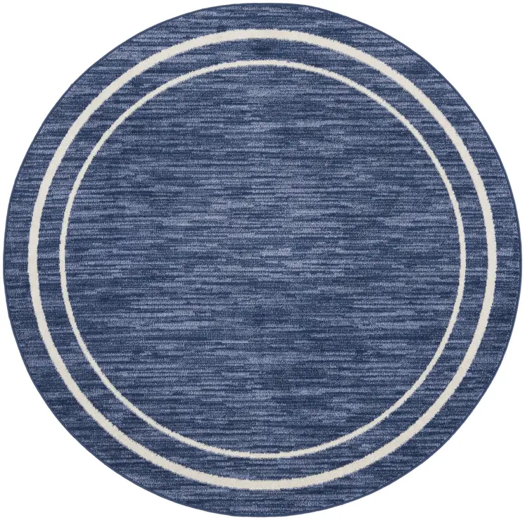 4' Navy Blue And Ivory Round Indoor Outdoor Area Rug
