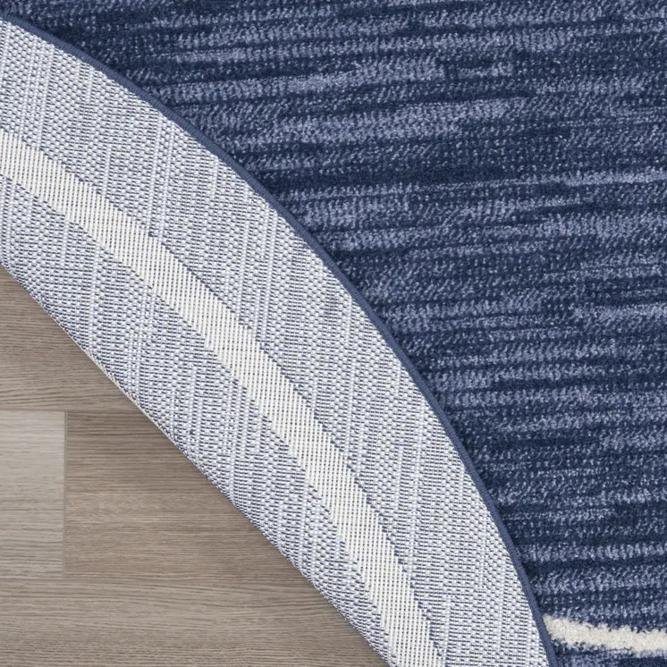 4' Navy Blue And Ivory Round Indoor Outdoor Area Rug