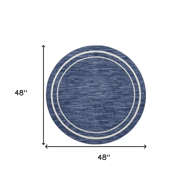 4' Navy Blue And Ivory Round Indoor Outdoor Area Rug