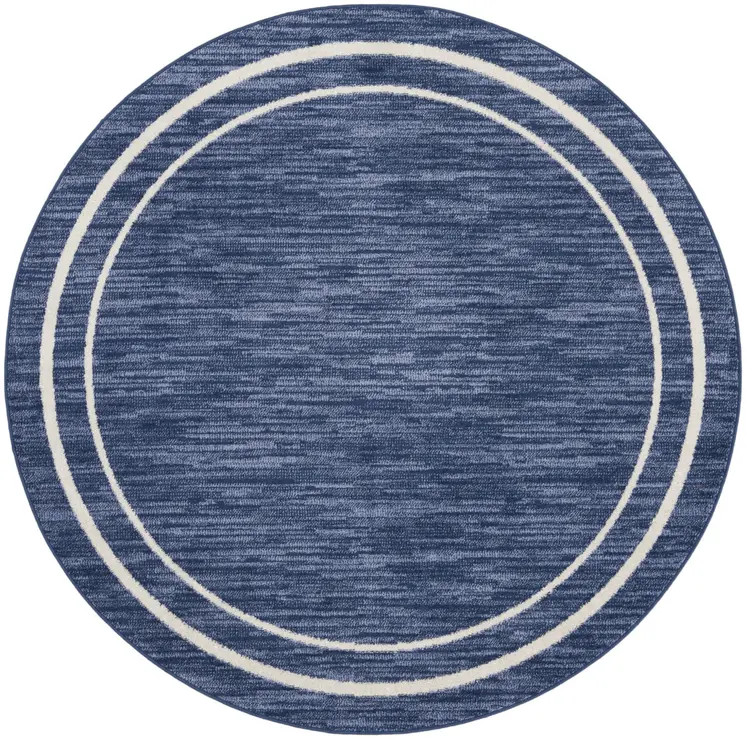 6' Navy Blue And Ivory Round Indoor Outdoor Area Rug