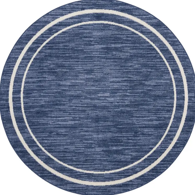 6' Navy Blue And Ivory Round Indoor Outdoor Area Rug