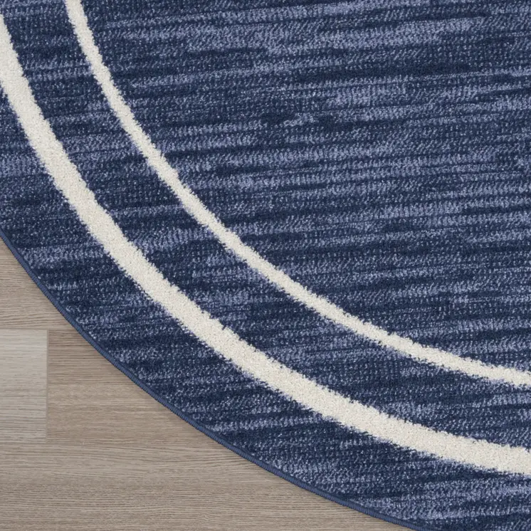 6' Navy Blue And Ivory Round Indoor Outdoor Area Rug