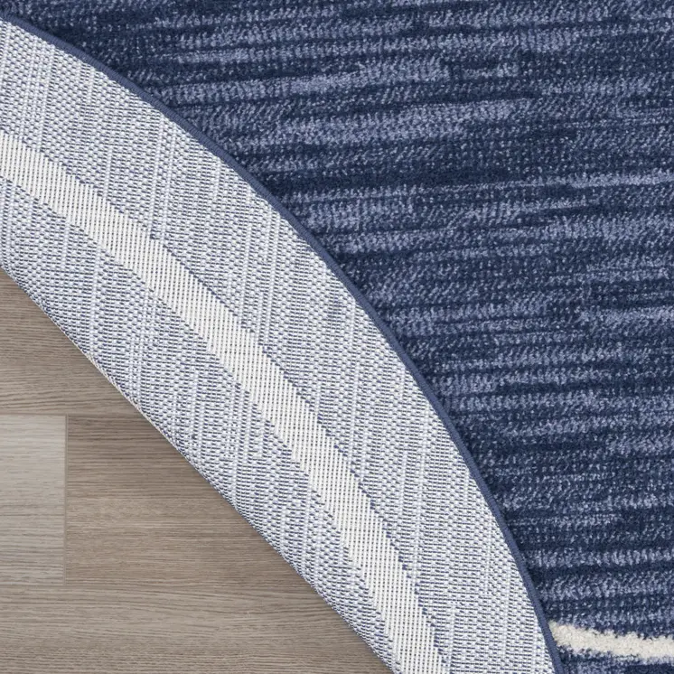 6' Navy Blue And Ivory Round Indoor Outdoor Area Rug