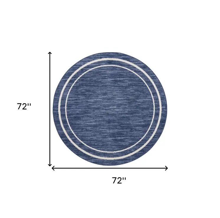 6' Navy Blue And Ivory Round Indoor Outdoor Area Rug