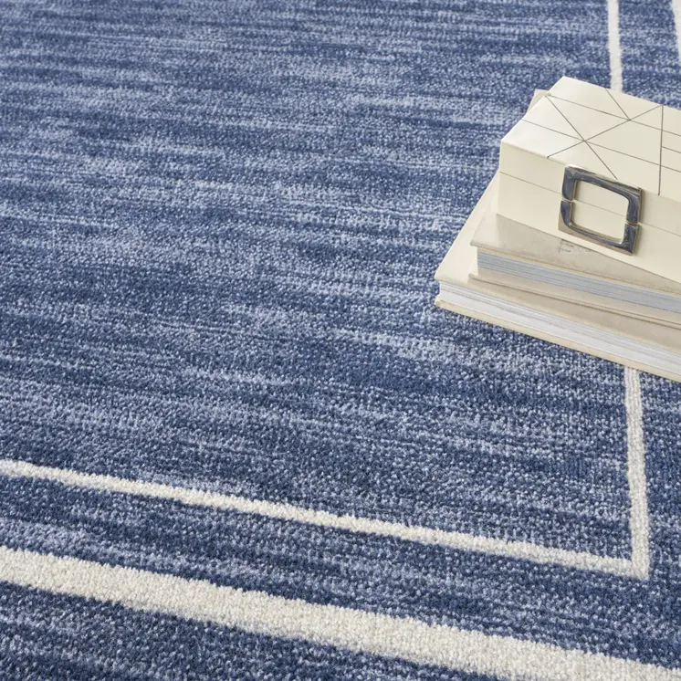 5' Navy Blue And Ivory Square Indoor Outdoor Area Rug
