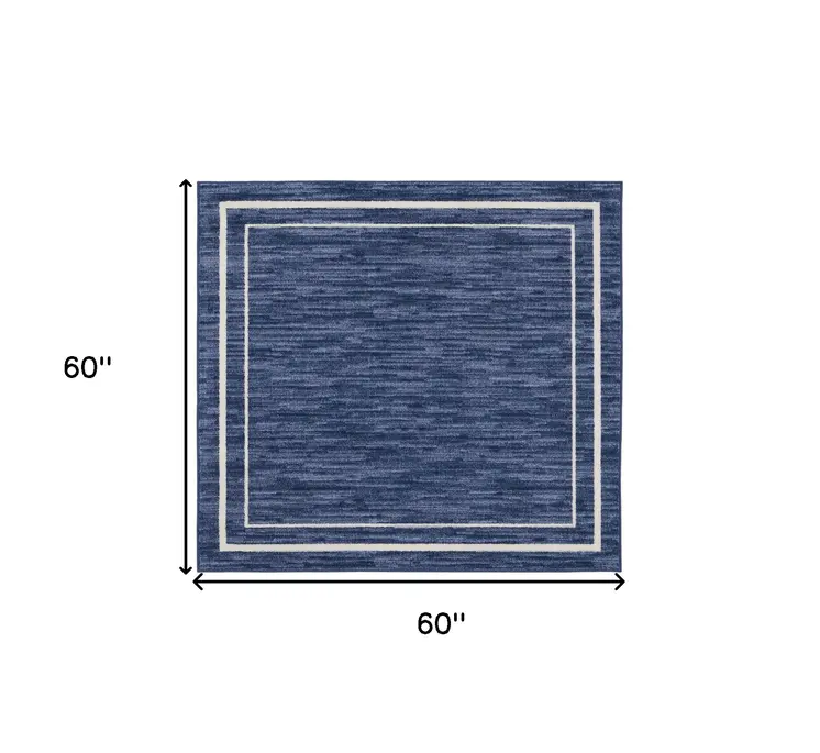 5' Navy Blue And Ivory Square Indoor Outdoor Area Rug