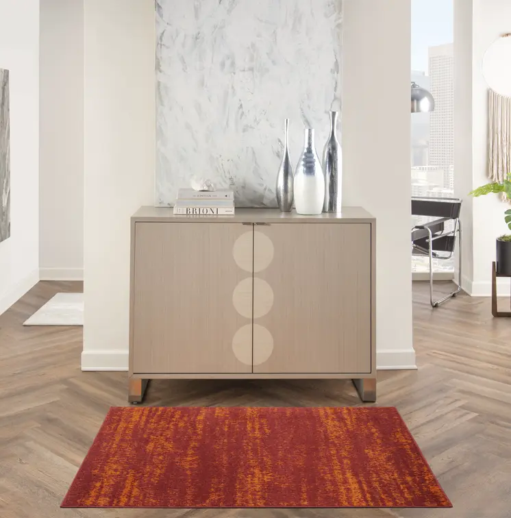 2' X 4' Red And Orange Abstract Indoor Outdoor Area Rug