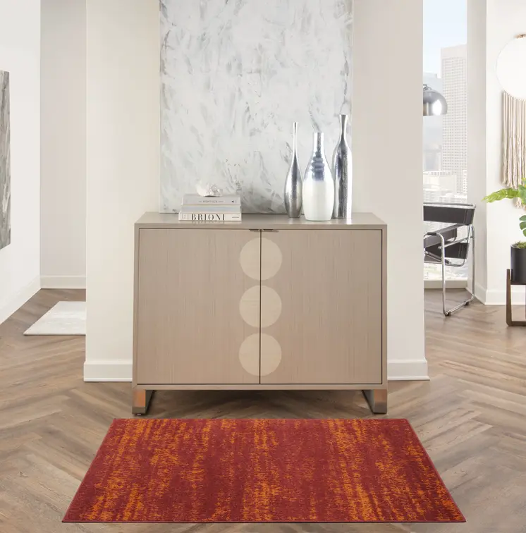 3' X 5' Red And Orange Abstract Indoor Outdoor Area Rug