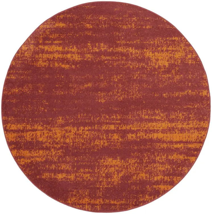 4' Red And Orange Round Abstract Indoor Outdoor Area Rug