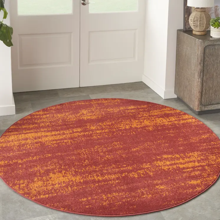 4' Red And Orange Round Abstract Indoor Outdoor Area Rug