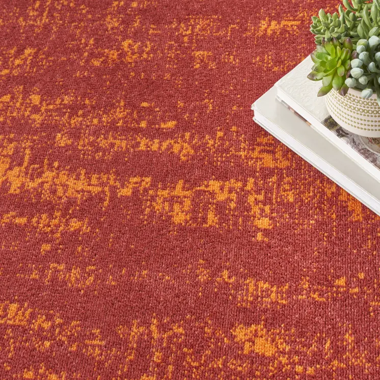 4' Red And Orange Round Abstract Indoor Outdoor Area Rug