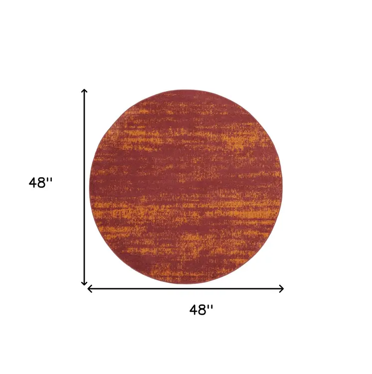 4' Red And Orange Round Abstract Indoor Outdoor Area Rug