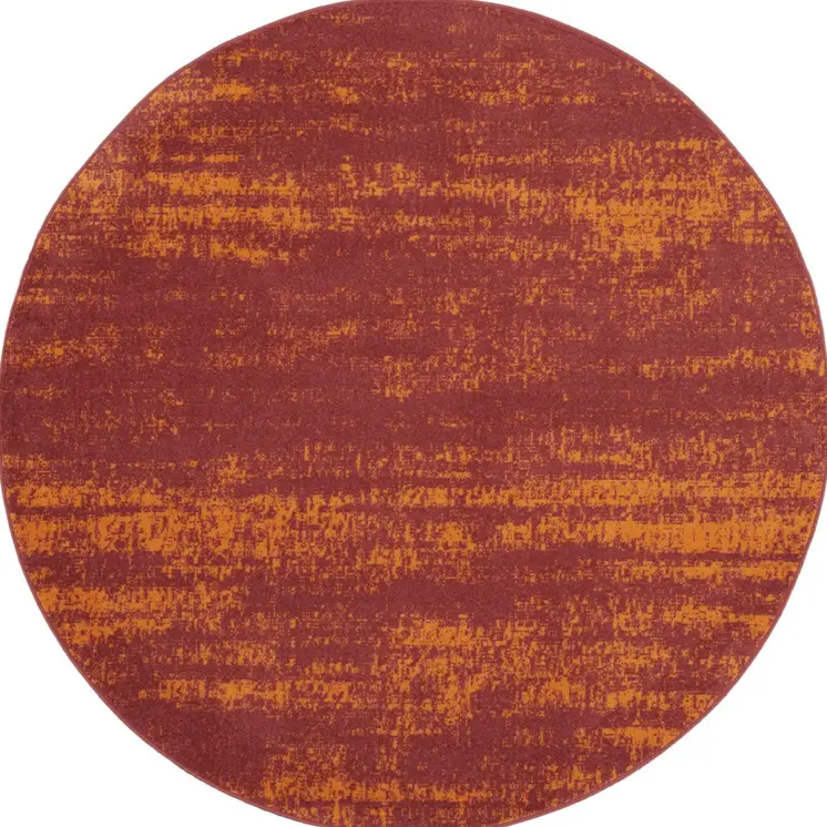6' Red And Orange Round Abstract Indoor Outdoor Area Rug