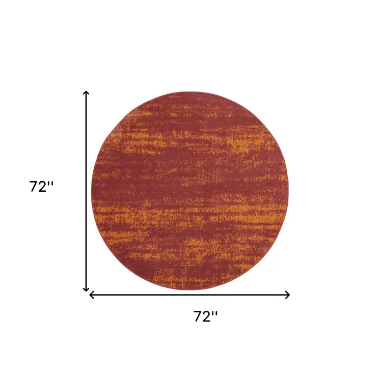 6' Red And Orange Round Abstract Indoor Outdoor Area Rug