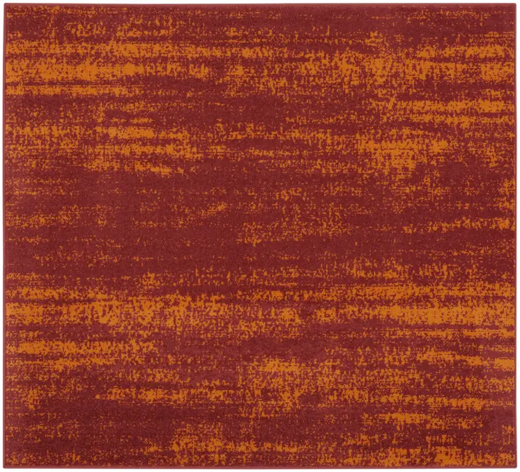5' Red And Orange Square Abstract Indoor Outdoor Area Rug