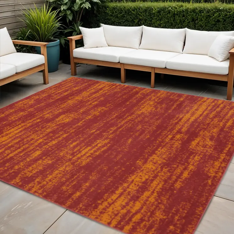 5' Red And Orange Square Abstract Indoor Outdoor Area Rug