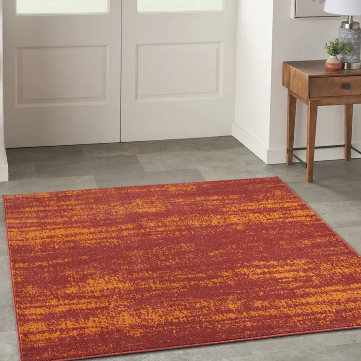 5' Red And Orange Square Abstract Indoor Outdoor Area Rug