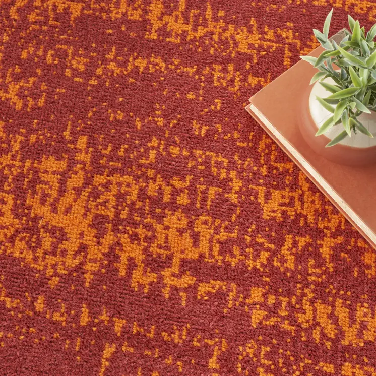 5' Red And Orange Square Abstract Indoor Outdoor Area Rug