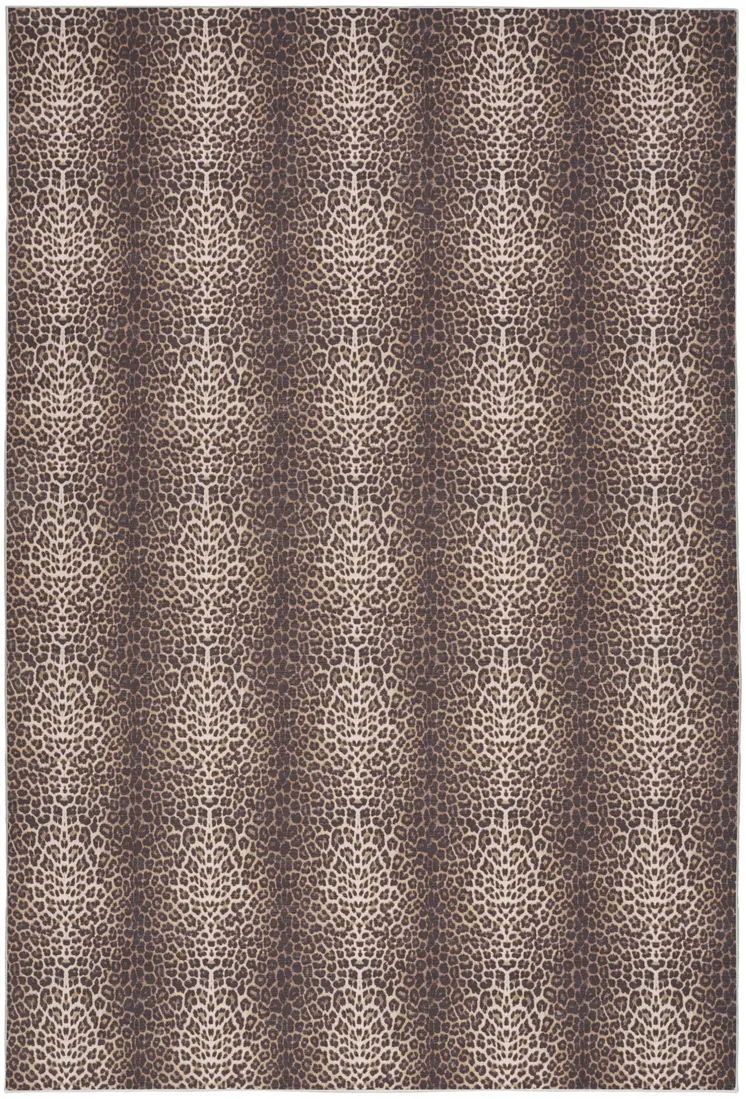 4' X 6' Yellow and Brown Leopard Print Power Loom Washable Non Skid Area Rug
