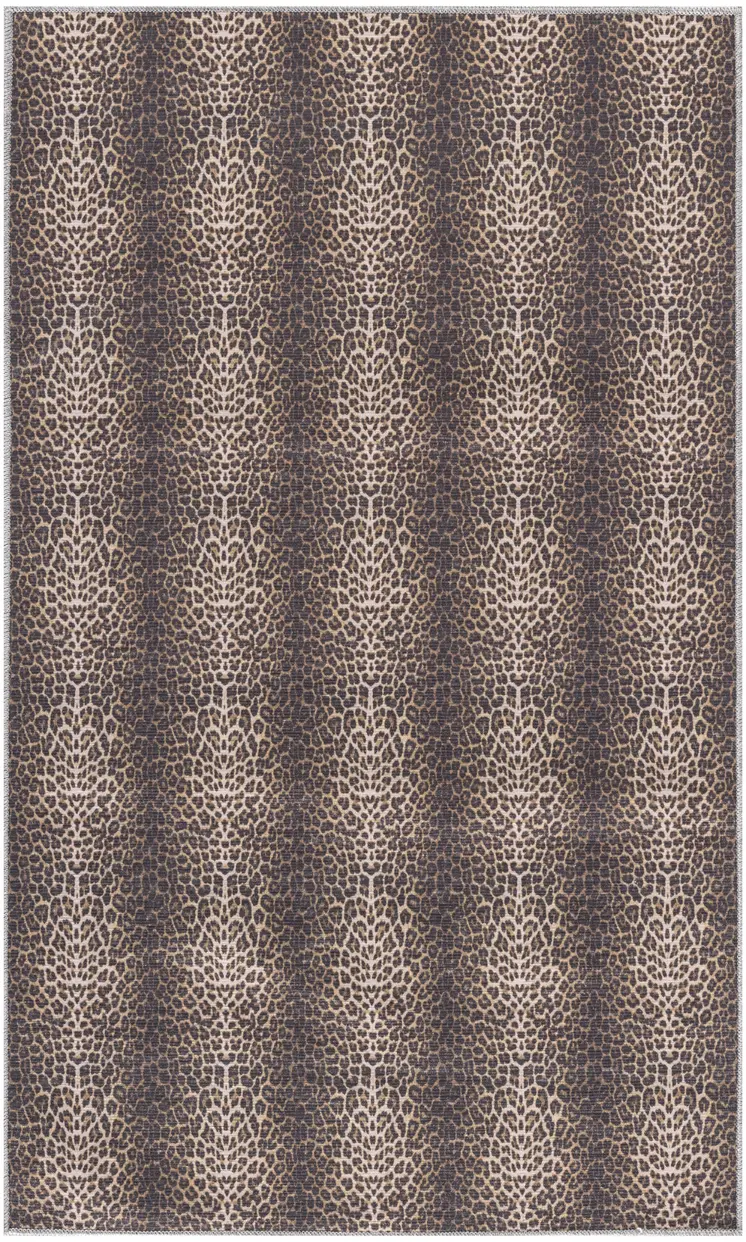 3' X 5' Yellow and Brown Leopard Print Power Loom Washable Non Skid Area Rug