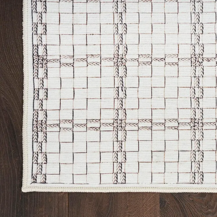 4' X 6' Gray and Ivory Geometric Power Loom Washable Non Skid Area Rug