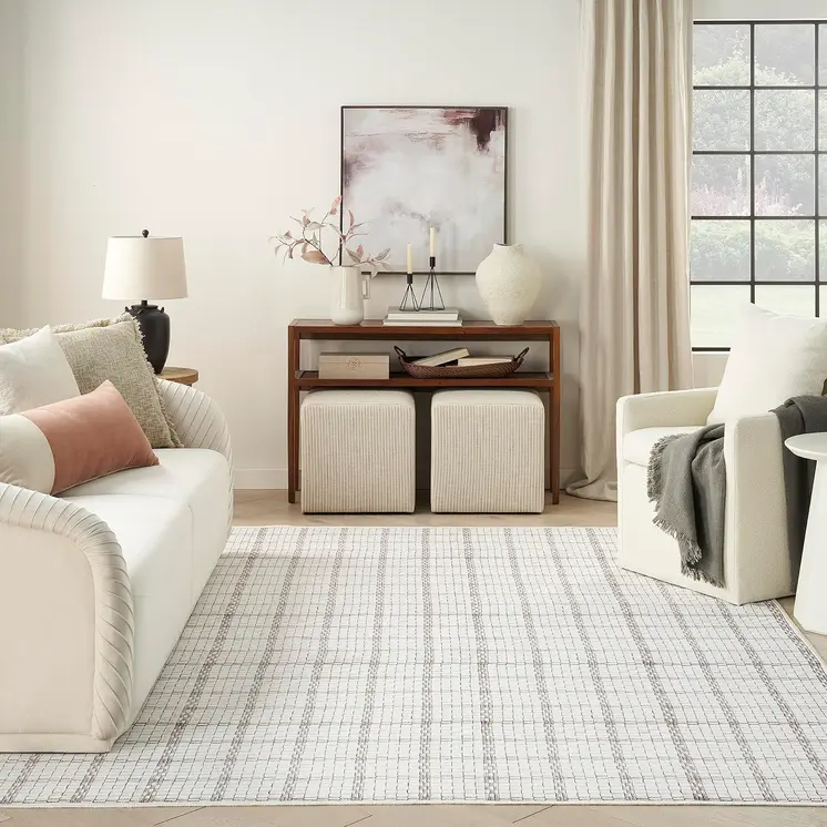4' X 6' Gray and Ivory Geometric Power Loom Washable Non Skid Area Rug