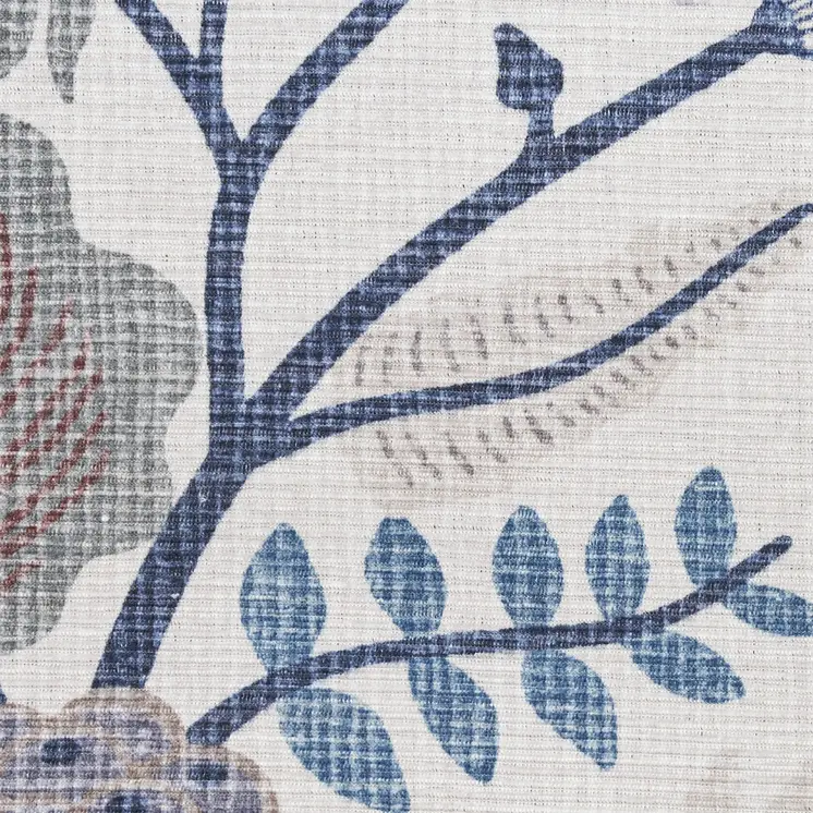 4' X 6' Ivory and Blue Floral Power Loom Washable Non Skid Area Rug