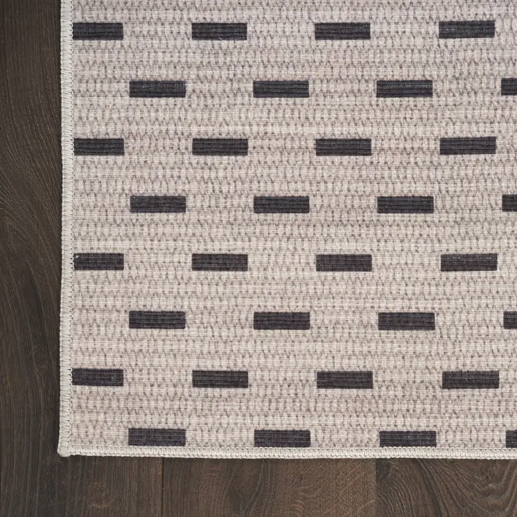 4' X 6' Beige and Black Geometric Power Loom Washable Non Skid Area Rug