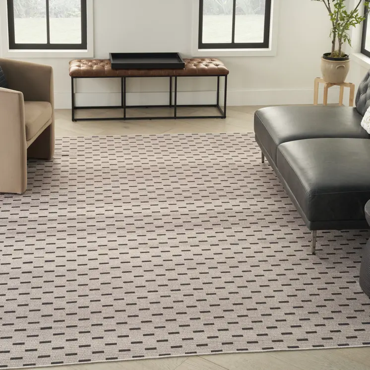 4' X 6' Beige and Black Geometric Power Loom Washable Non Skid Area Rug