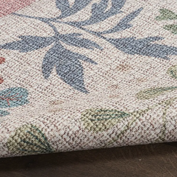 4' X 6' Gray and Pink Floral Power Loom Washable Non Skid Area Rug