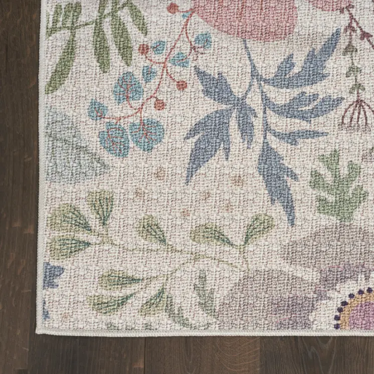 4' X 6' Gray and Pink Floral Power Loom Washable Non Skid Area Rug