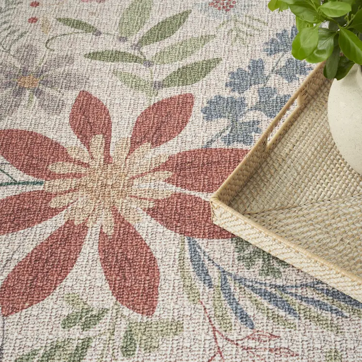 4' X 6' Gray and Pink Floral Power Loom Washable Non Skid Area Rug
