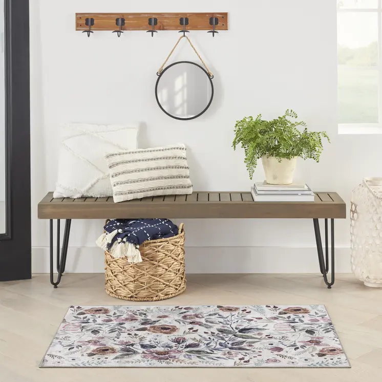 3' X 5' Pink and Ivory Floral Power Loom Washable Non Skid Area Rug