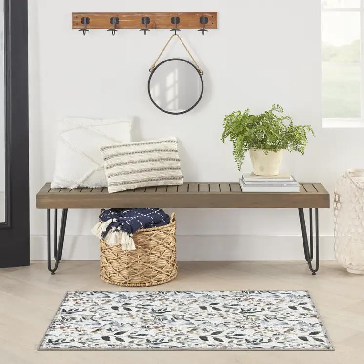 3' X 5' Green and Ivory Floral Power Loom Washable Non Skid Area Rug