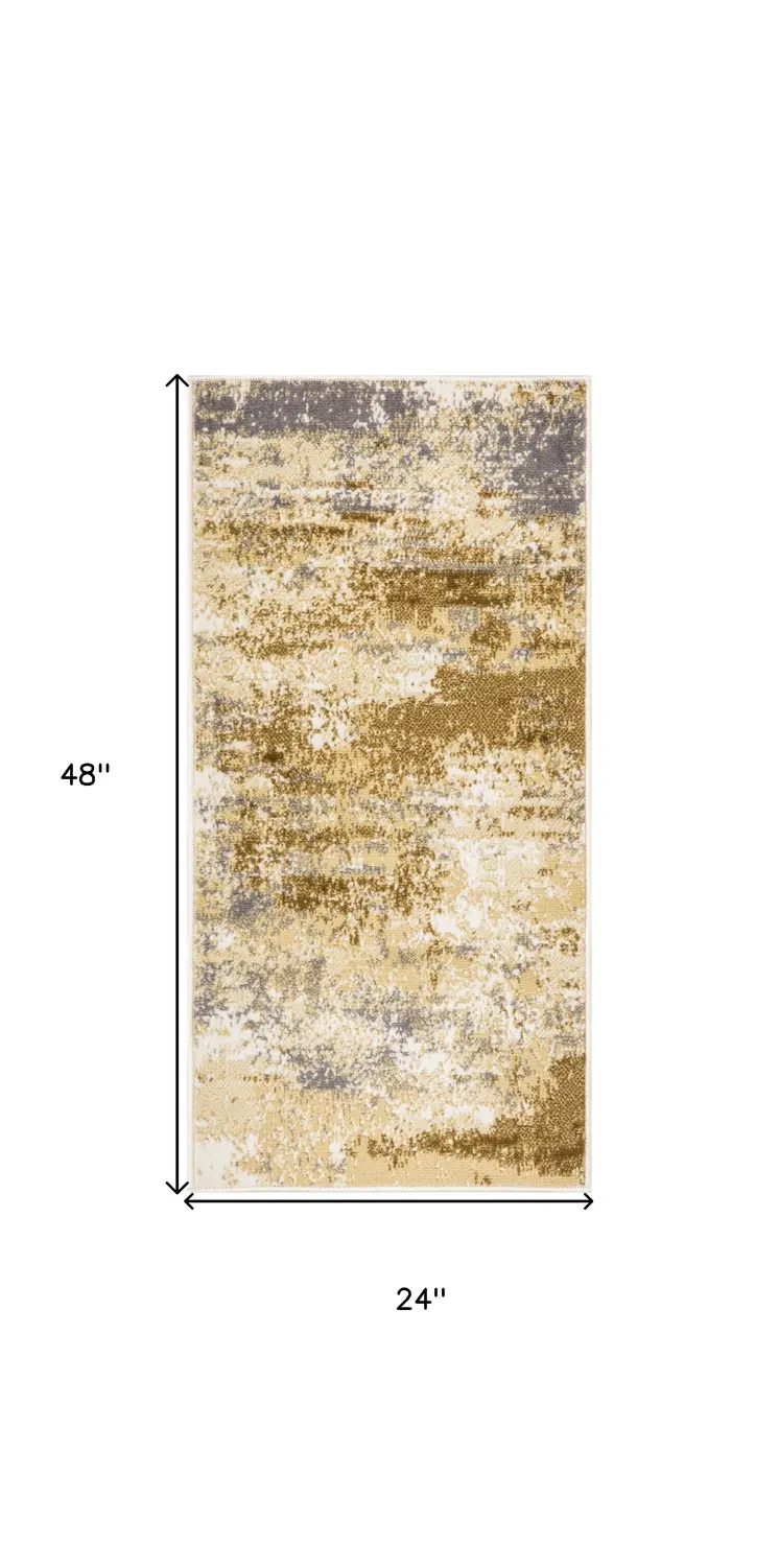 2' X 4' Beige and Blue Abstract Power Loom Area Rug