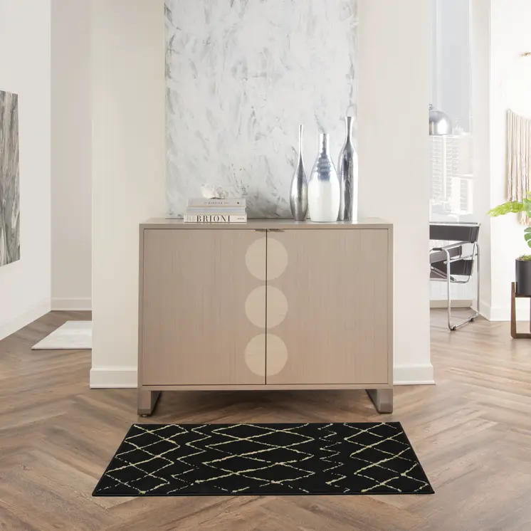 2' X 4' Beige And Black Floral Distressed Area Rug