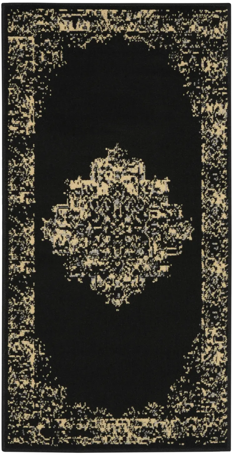 2' X 4' Tan And Black Medallion Distressed Area Rug