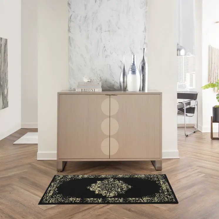 2' X 4' Tan And Black Medallion Distressed Area Rug