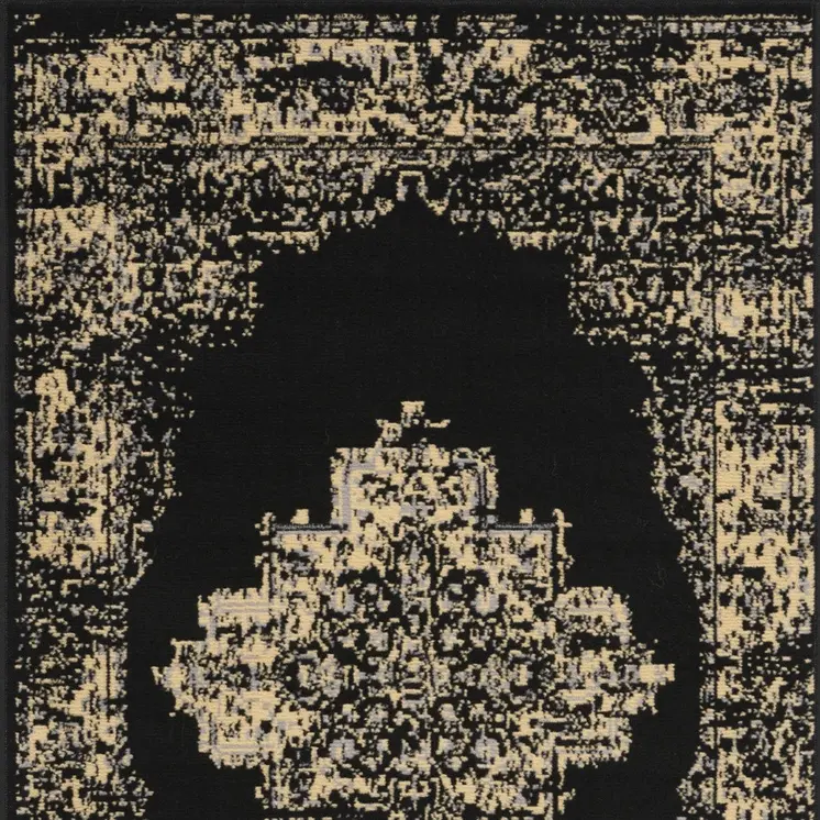 3' X 5' Tan and Black Medallion Distressed Non Skid Area Rug