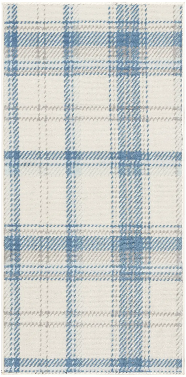 2' X 4' Blue and Ivory Plaid Power Loom Area Rug