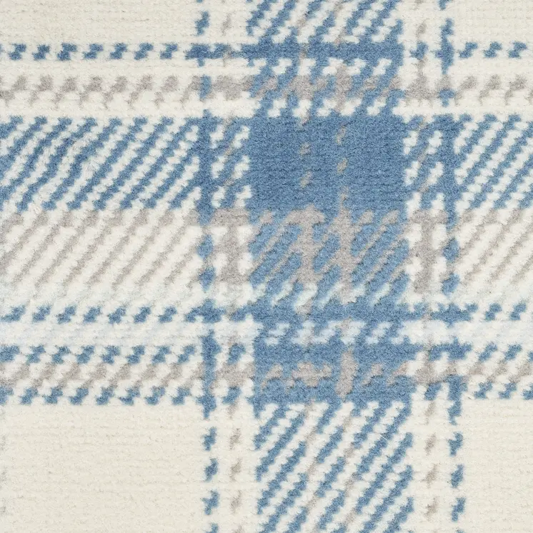 2' X 4' Blue and Ivory Plaid Power Loom Area Rug
