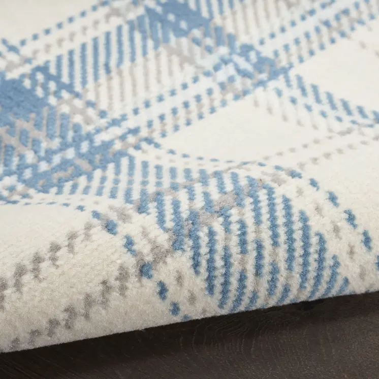 2' X 4' Blue and Ivory Plaid Power Loom Area Rug