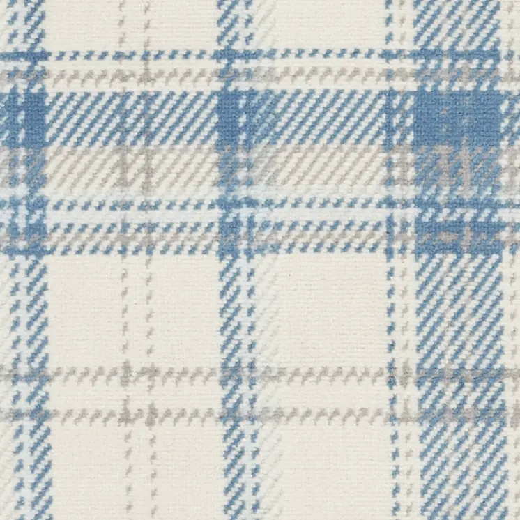 2' X 4' Blue and Ivory Plaid Power Loom Area Rug