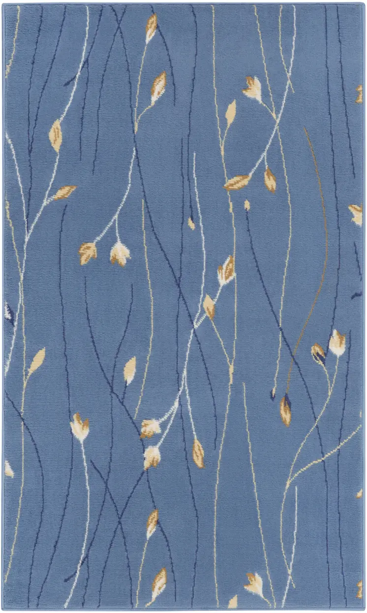 3' X 5' Blue and Beige Floral Vines Power Loom Area Rug