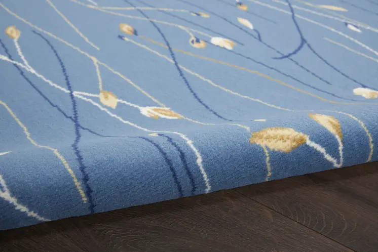 4' Blue And Beige Floral Vines Round Rug