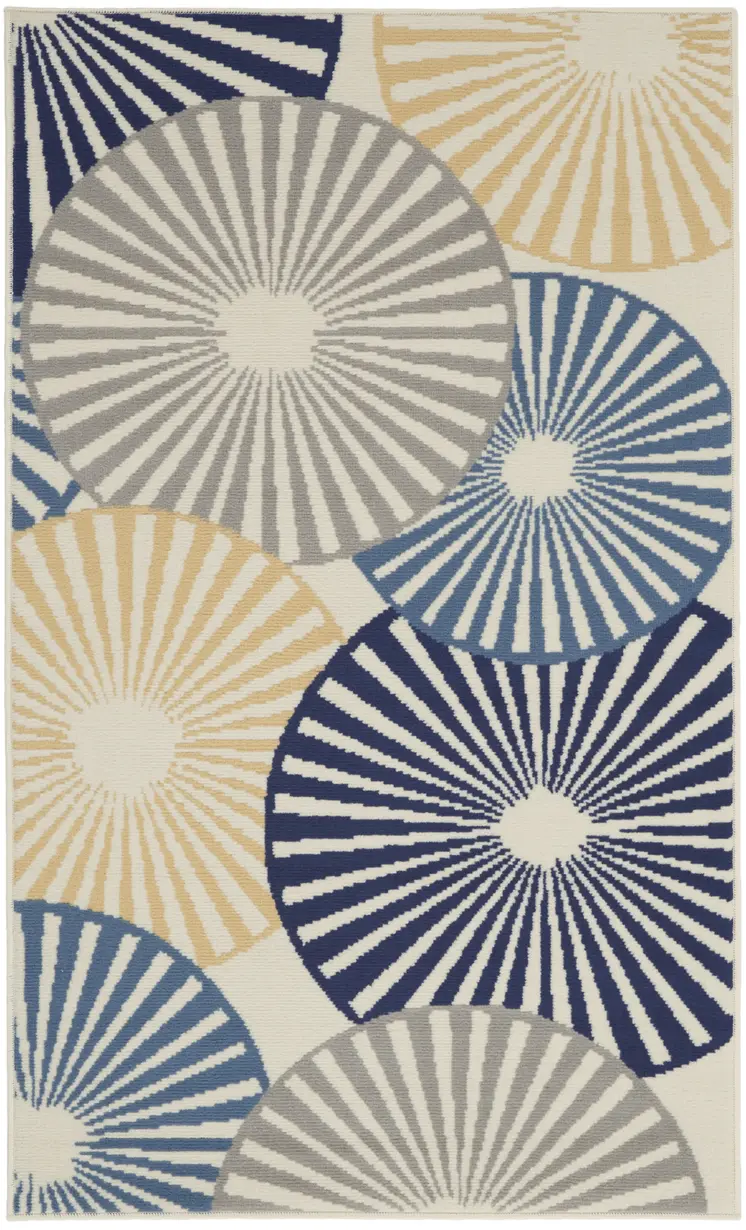 3' X 5' Blue and Beige Geometric Power Loom Area Rug
